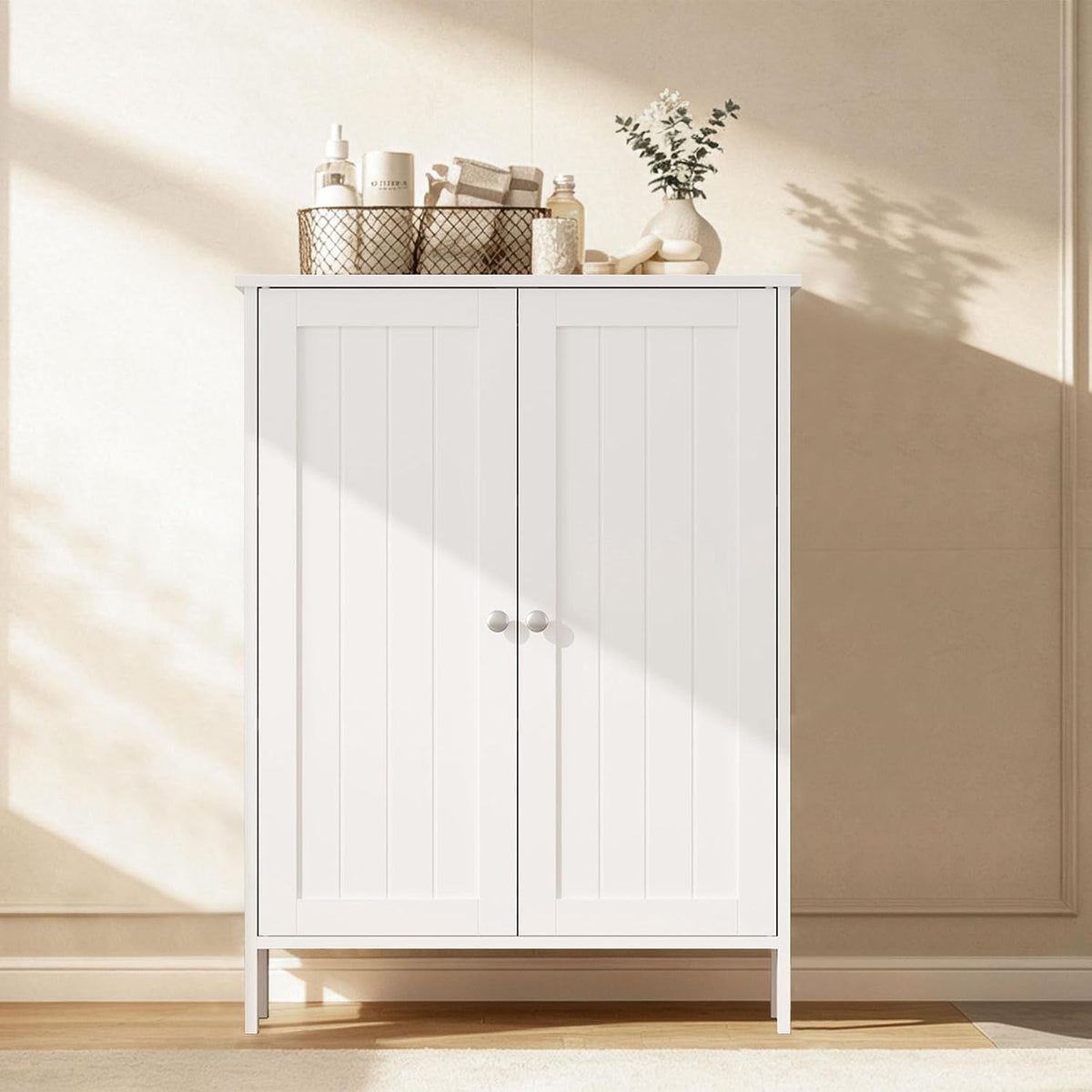 INTERGREAT Small Storage Cabinet, Freestanding Bathroom Storage Cabinets with Doors and Shelves for Living Room, Entryway and Home Office, White