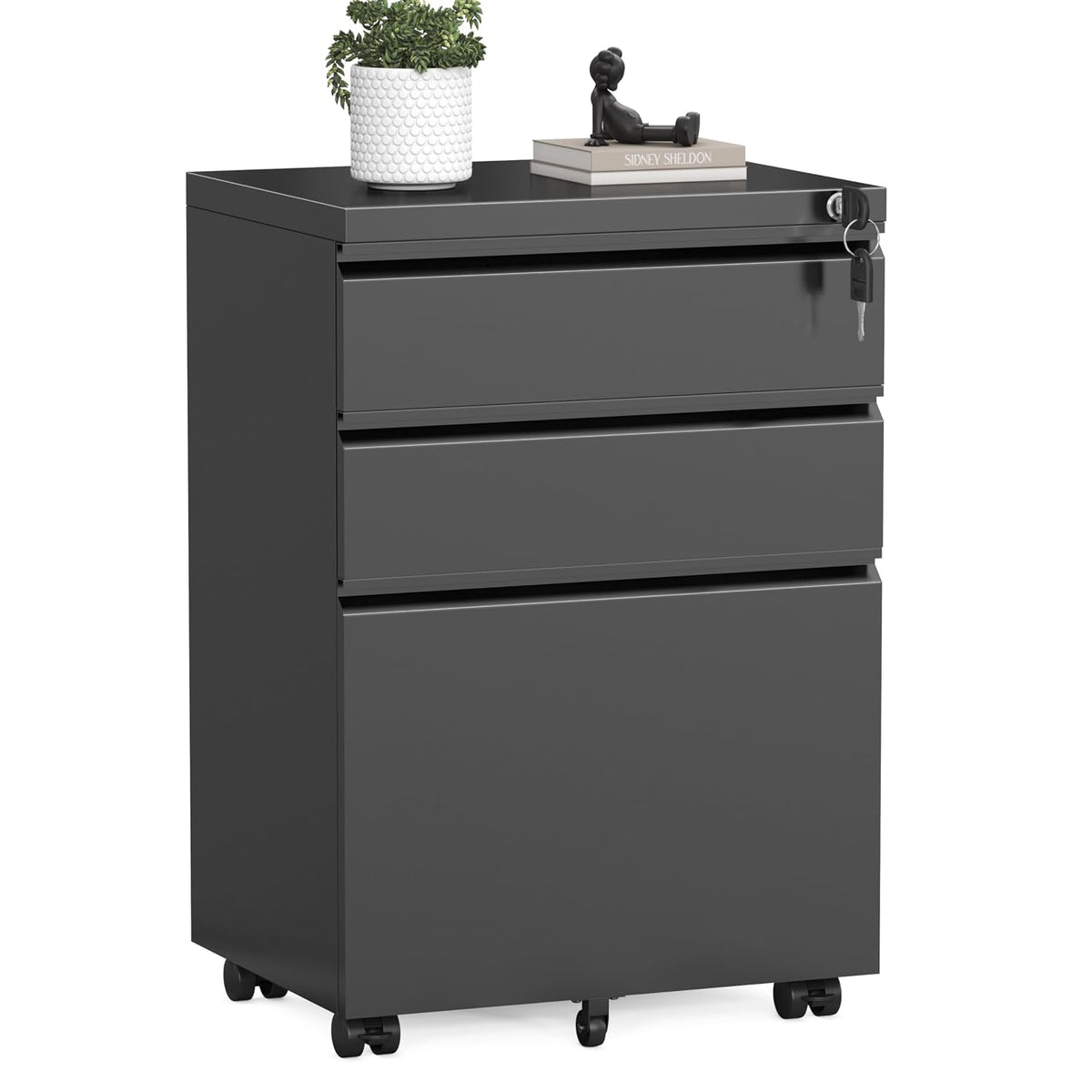 INTERGREAT 3 Drawer Mobile File Cabinet with Lock, Metal Filing Cabinets for Home Office, Rolling Under Desk Organizer for Letters/Legal/A4,