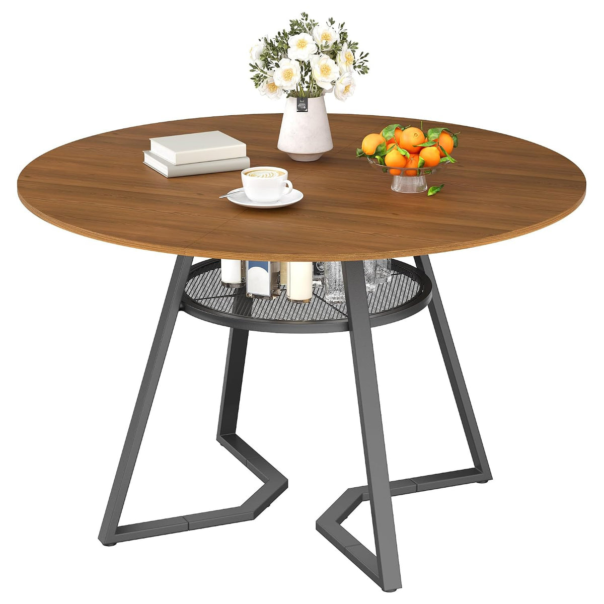 INTERGREAT Tree Round Dining Table for 4-6 People, 47 Inches Dining Room Table with Metal Pedestal Base, Brown Dinner Tables, Circle Kitchen Tables for Dining Room, Kitchen, Living Room