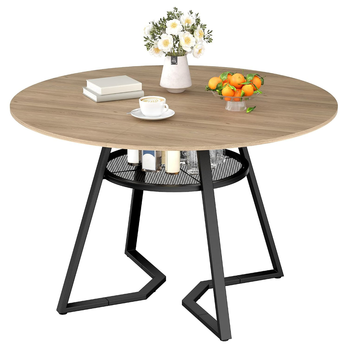 INTERGREAT Round Dining Table, 4 to 6 Person, 47In, Walnut Top