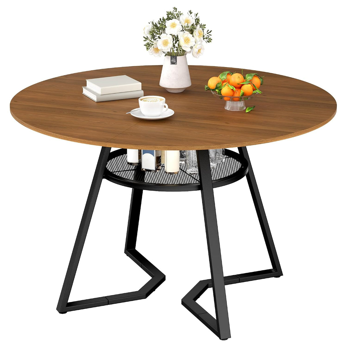 INTERGREAT Round Dining Table, 4 to 6 Person, 47In, Walnut Top