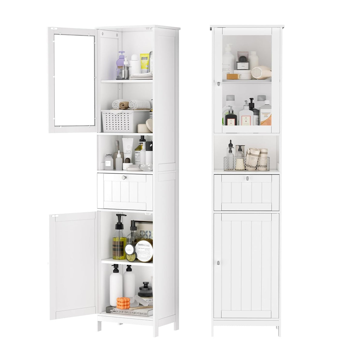 INTERGREAT Small Storage Cabinet, Freestanding Bathroom Storage Cabinets with Doors and Shelves for Living Room, Entryway and Home Office, White