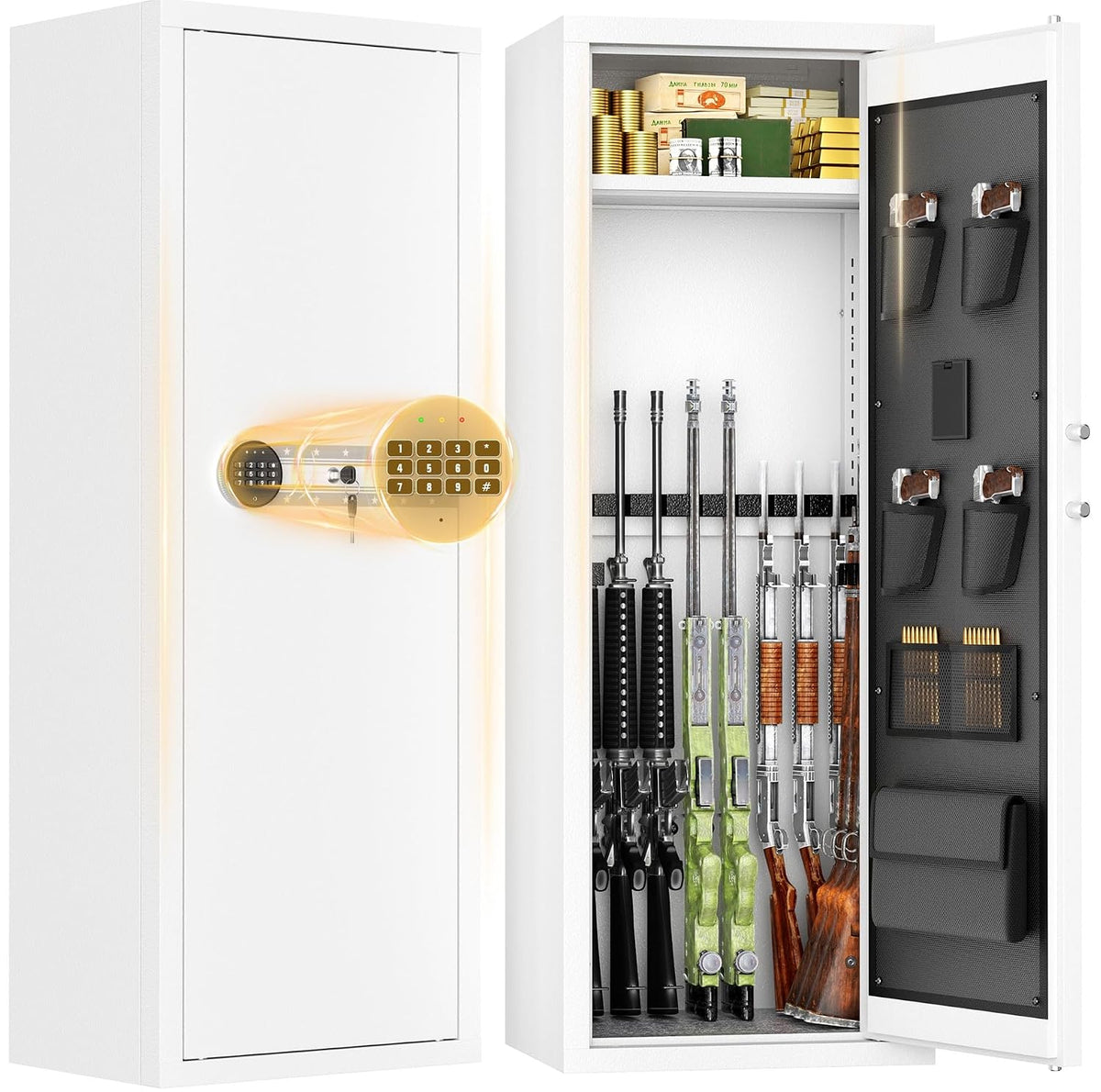 INTERGREAT [No Assembly Required],6-10 Gun Safe for Rifles, 57"H with 2 Removable Shelves, Digital Keypad Lock, 3 Removable Gun Racks and 2 Pistol Storage Pockets, Cold-Rolled Steel, Black