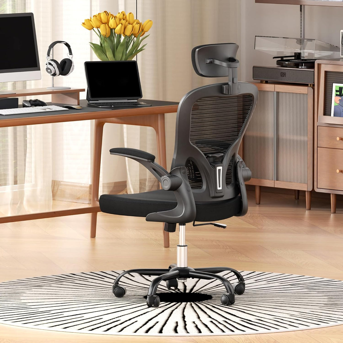 INTERGREAT Ergonomic Office Chair, High Back Home Office Desk Chair with Wheels, Breathable Mesh Computer Chairs with 3D Armrests and Headrest, Comfortable & Easy Assembly,Black